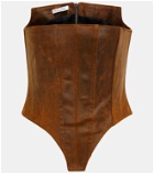 LaQuan Smith Distressed leather bustier