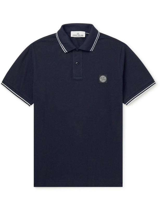 Photo: Stone Island - Logo-Appliquéd Stretch-Cotton Piqué Polo Shirt - Blue