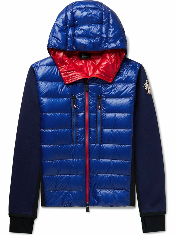 Photo: Moncler Grenoble - Quilted Shell-Panelled Jersey Hooded Down Ski Jacket - Blue