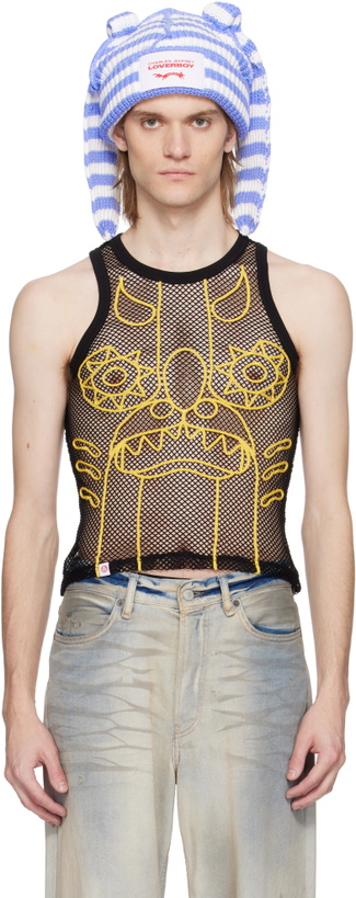 Photo: Charles Jeffrey LOVERBOY SSENSE Exclusive Black & Yellow Graphic Net Tank Top