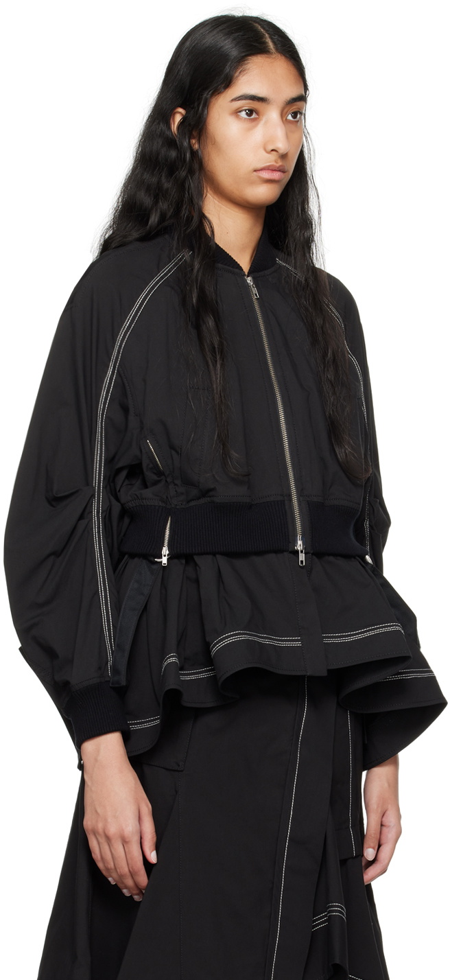 3.1 Phillip Lim Black Layered Flounce Bomber Jacket