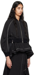 3.1 Phillip Lim Black Layered Flounce Bomber Jacket