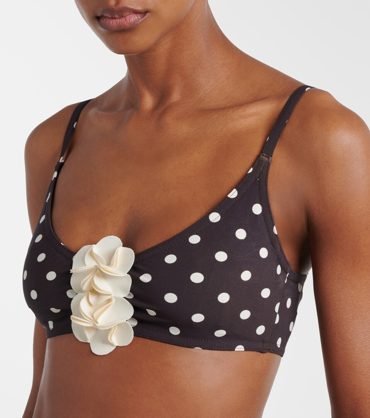 Karla Colletto Floral-appliqué polka-dot bikini top