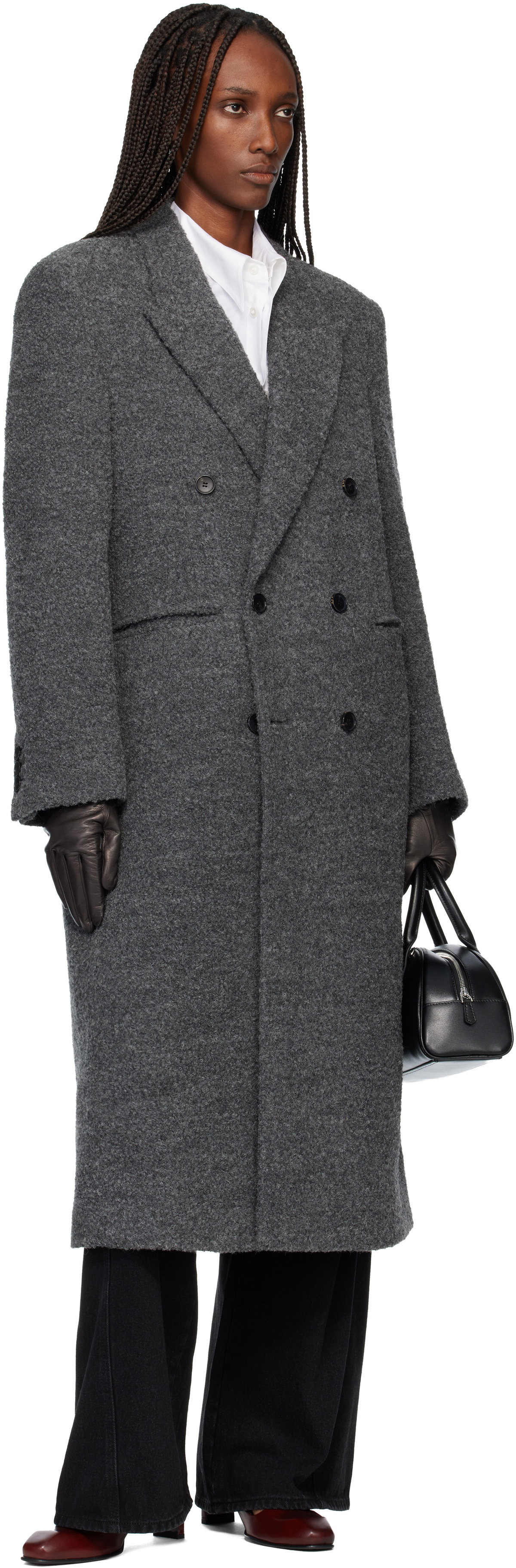 TONYWACK Gray Textured Wool & Alpaca Fitted Double-Breasted Coat