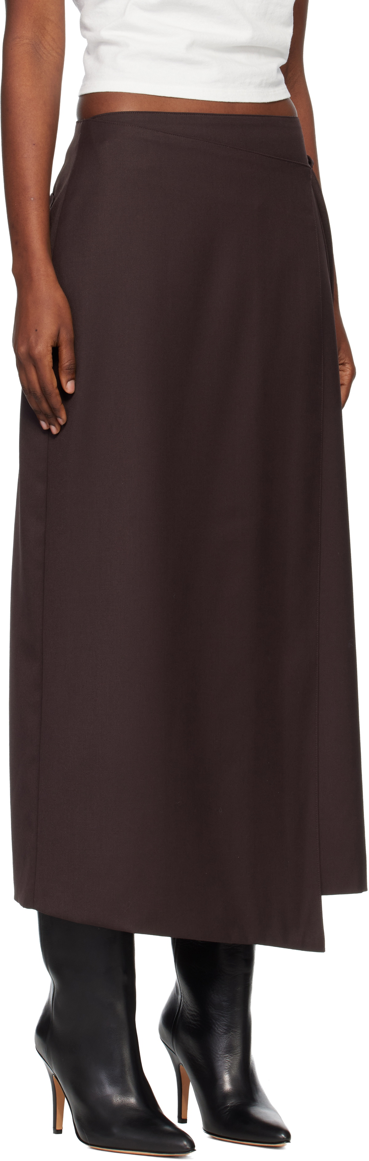 TONYWACK Brown Wool Wrap Midi Skirt