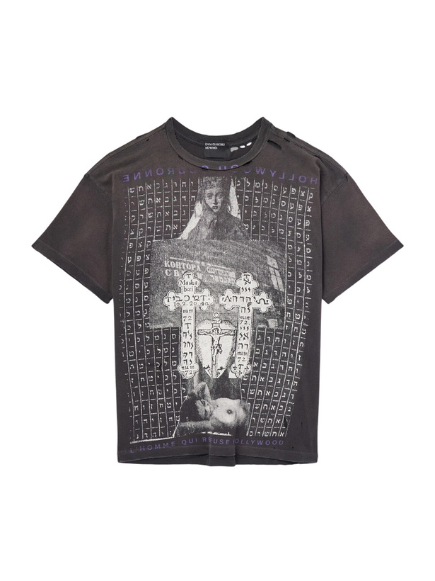Photo: Enfants Riches Déprimés - Hollywood Couronne Distressed Printed Cotton-Jersey T-Shirt - Black