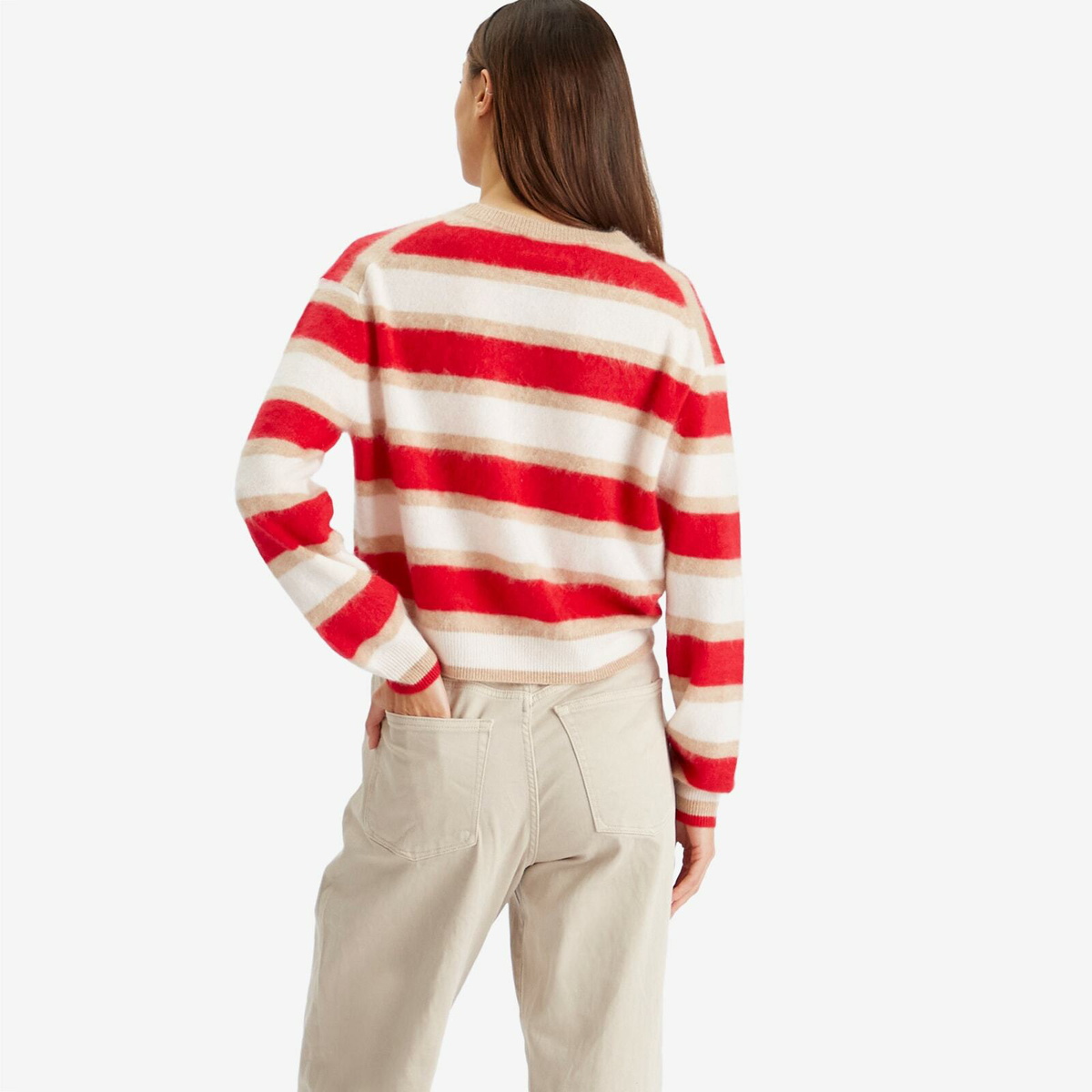 GUEST IN RESIDENCE Women's Grizzly Stripe Crew In Cashmere in True Red Combo