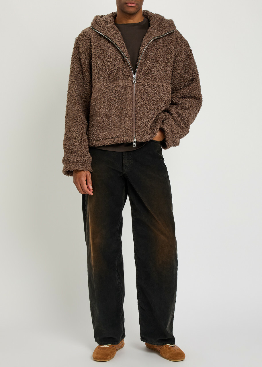 Cole Buxton Quilted Hooded Bouclé Jacket Brown