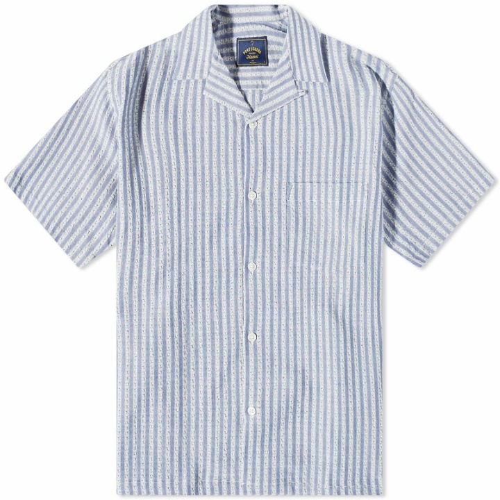 Photo: Portuguese Flannel Men's Jacquard Chambray Vacation Shirt in Blue/White