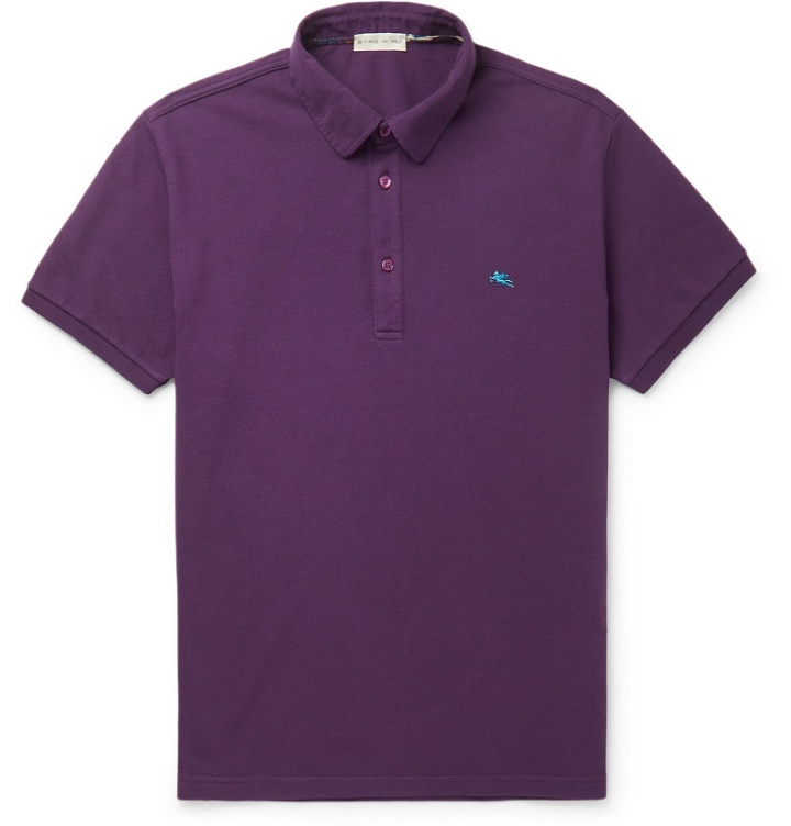 Photo: Etro - Logo-Embroidered Cotton-Piqué Polo Shirt - Purple