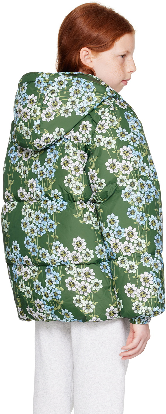 Mini Rodini Kids Green Daisys Puffer Jacket