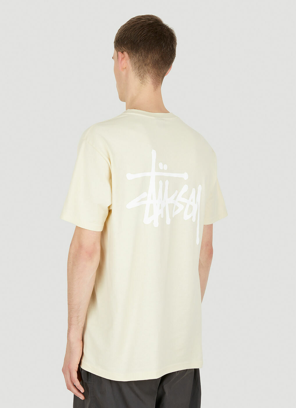 ★SATUR★ W Essential Basic Logo Short Sleeve T-Shirt Cream Basic Logo Print T-Shirt in Cream Stussy