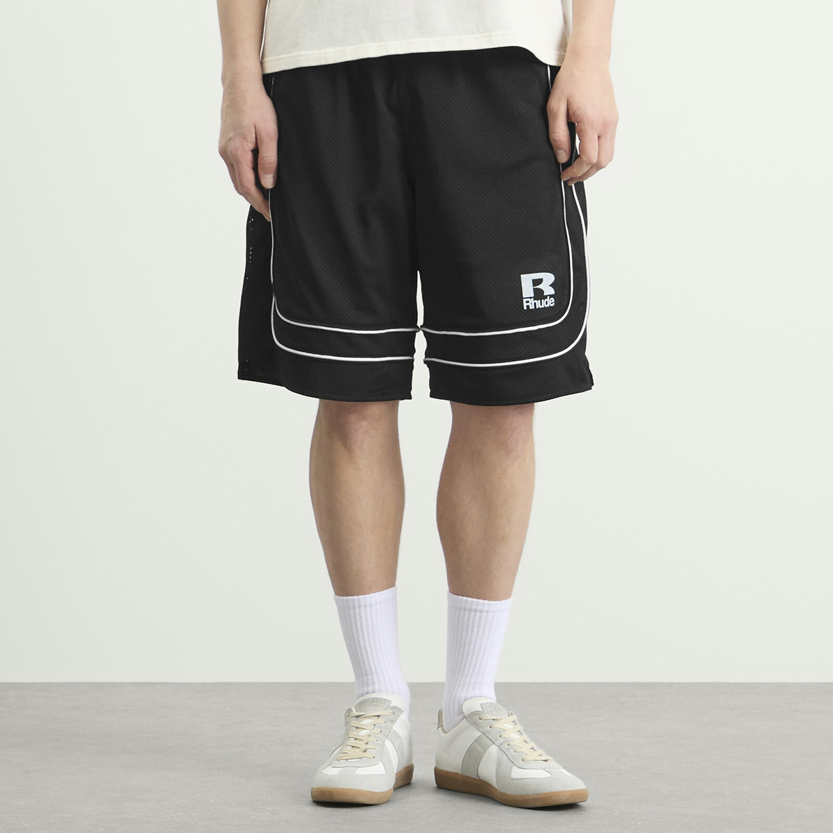 Rhude Men's Baggy Mesh Basketball Shorts in Black/White