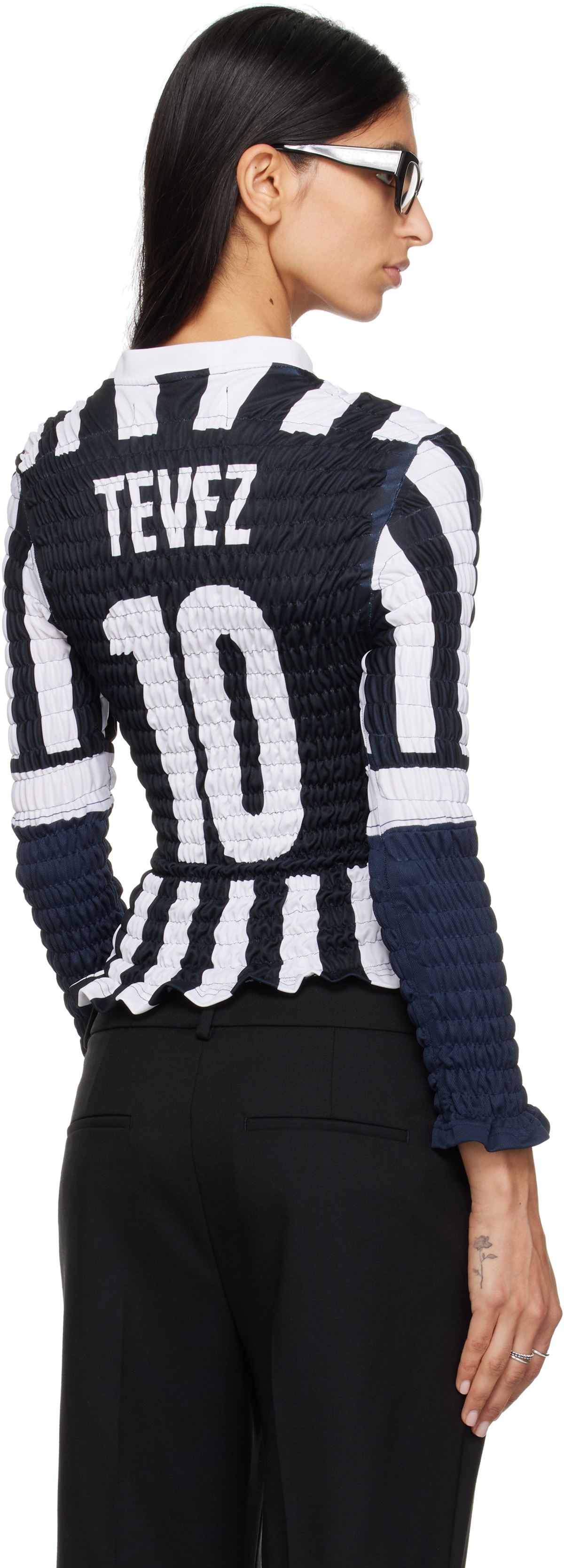 Conner Ives Black & White Shirred Football T-shirt