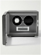 Rapport London - Quantum Duo Leather-Wrapped Cedar and Glass Watch Winder - Gray