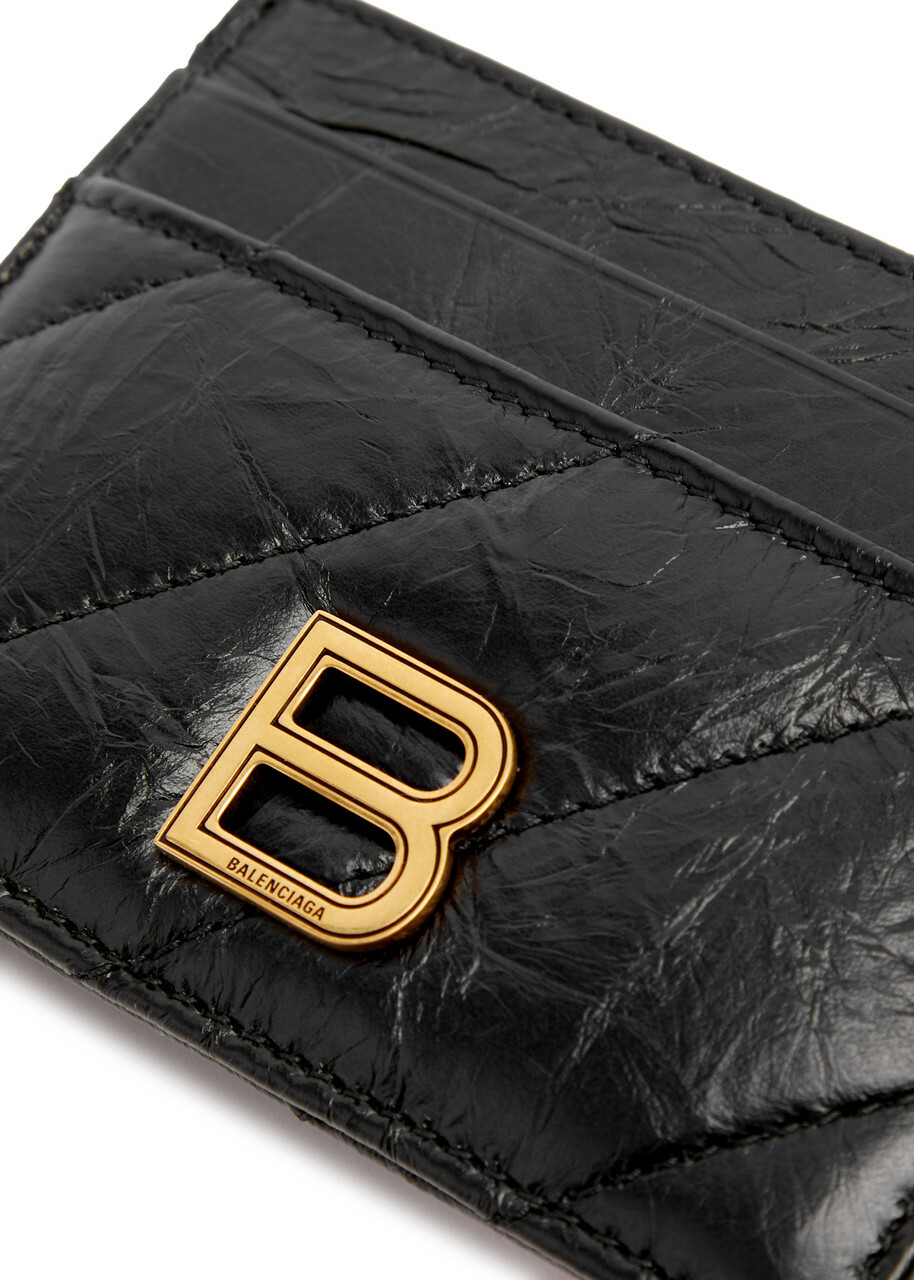 Balenciaga Crush Crinkled Leather Card Holder - Black - One Size
