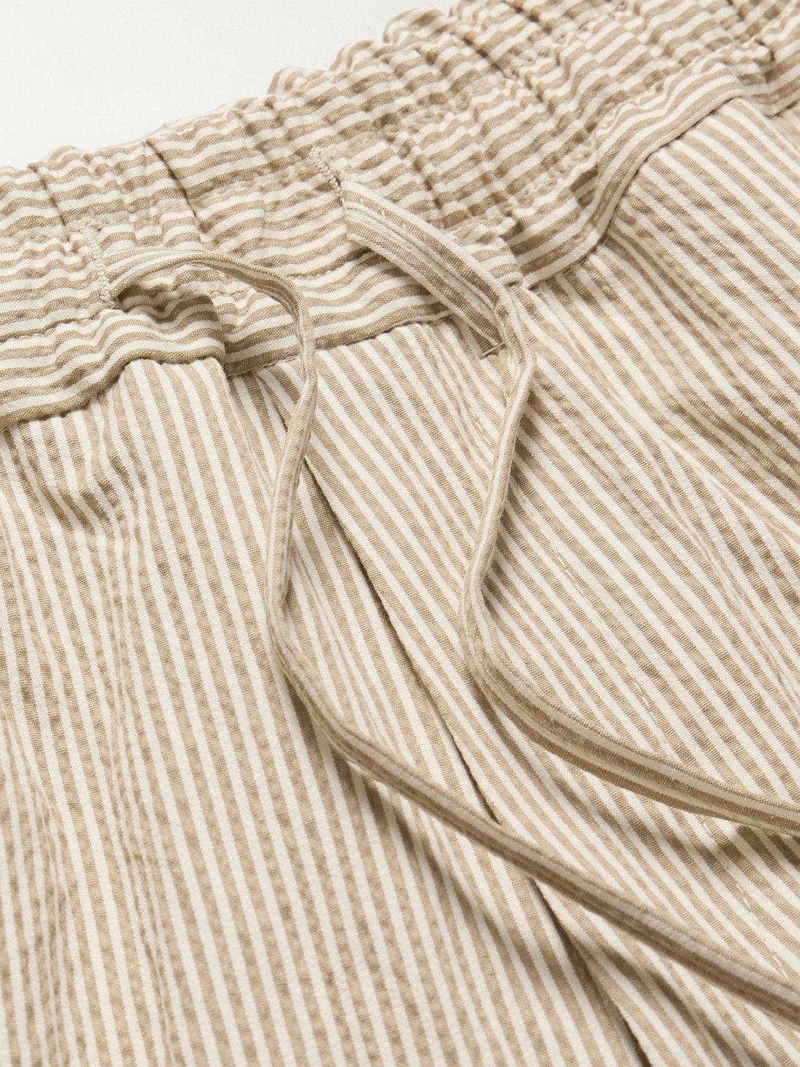 Kingsman - Straight-Leg Striped Cotton-Blend Seersucker Drawstring Shorts - Neutrals