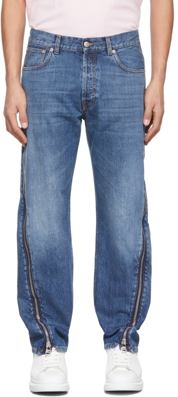 Photo: Alexander McQueen Blue Washed Zip Jeans