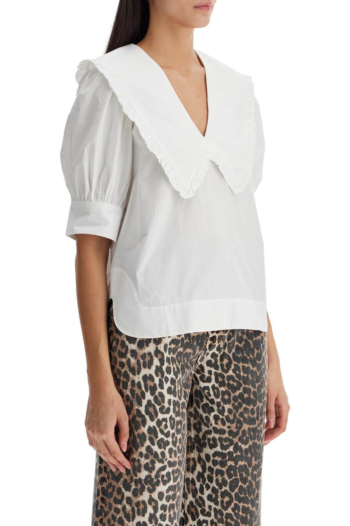 GANNI blouse with exaggerated collar and ruffle White