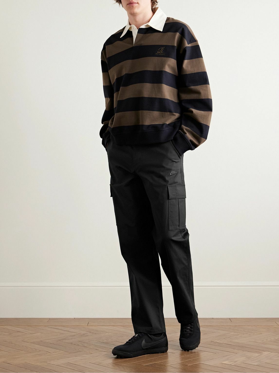 Nike - Club Straight-Leg Logo-Embroidered Cotton-Blend Ripstop Cargo Trousers - Black