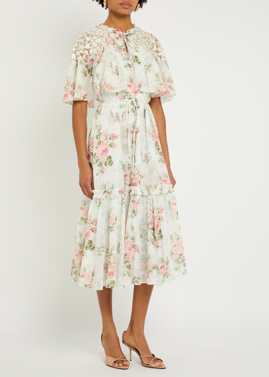 Needle & Thread Carla Floral-print Chiffon Midi Dress White And Multi