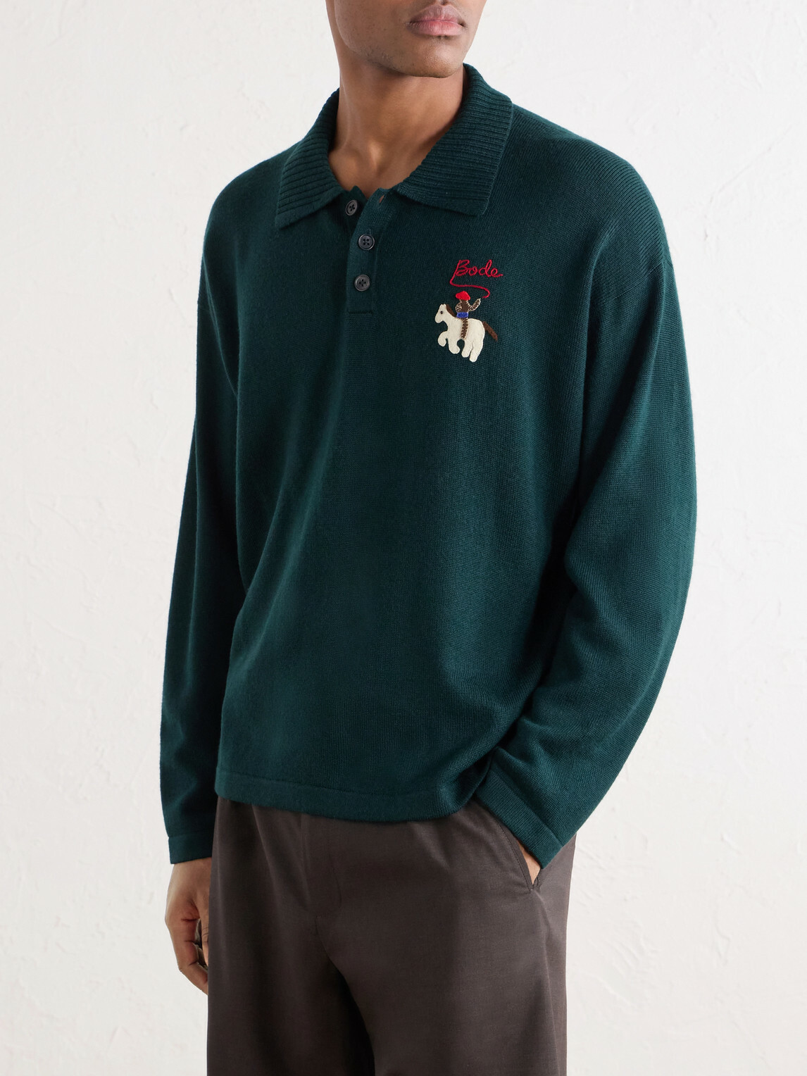 BODE - Logo-Detailed Merino Wool Polo Shirt - Green