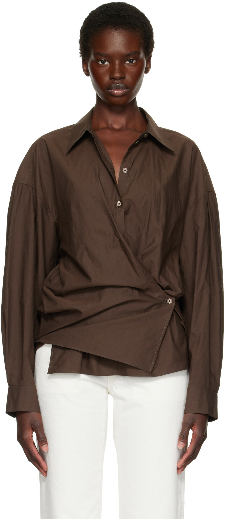 LEMAIRE Brown Straight Collar Twisted Shirt