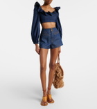 Zimmermann Aster ruffled denim crop top