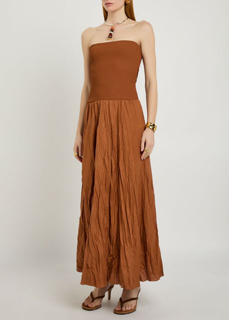 Johanna Ortiz Empowerment Movement Crinkled Linen-blend Midi Dress Brown