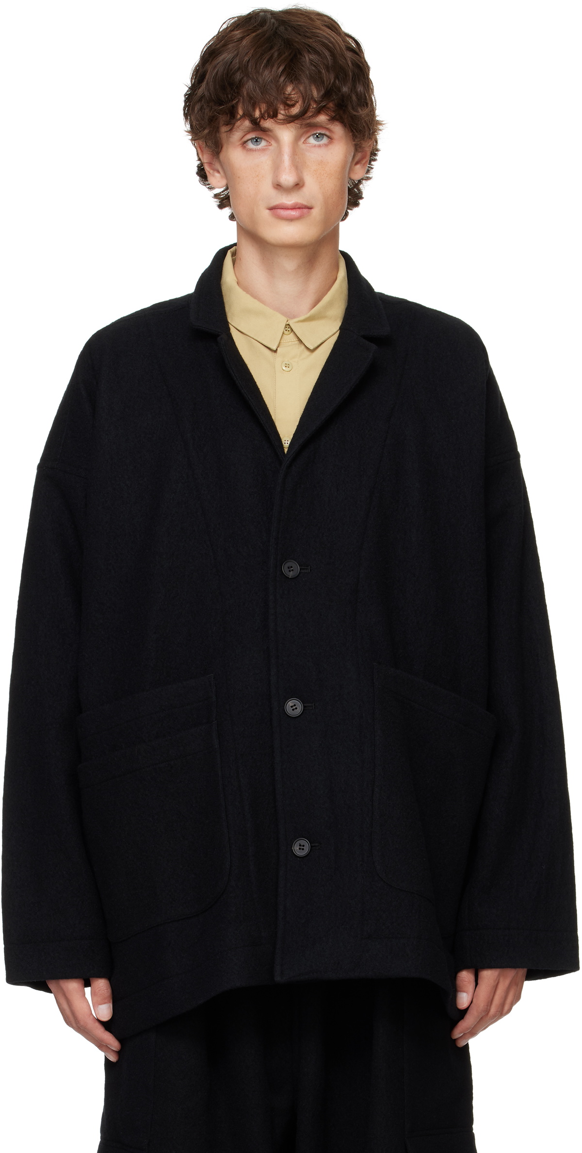 Jan-Jan Van Essche Black O-Project Teddy Wool Twill Blazer