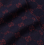 Gucci - Logo-Intarsia Alpaca and Wool-Blend Scarf - Navy