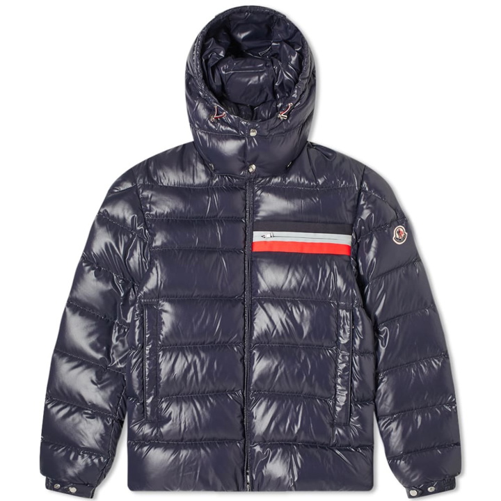 Photo: Moncler Mounier Tricolore Band Hooded Down Jacket