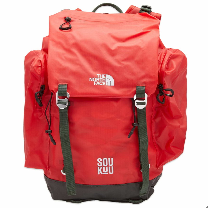 Photo: The North Face Men's x Undercover Soukuu Backpack in Dark Cedar Green/High Risk Red