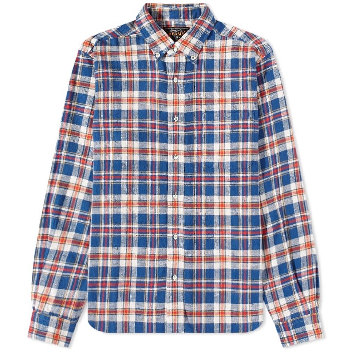 Photo: Beams Plus Men's Button Down Check Flannel Shirt in Blue Check