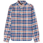 Beams Plus Men's Button Down Check Flannel Shirt in Blue Check