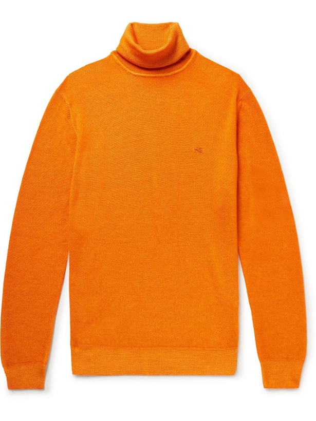 Photo: ETRO - Logo-Embroidered Virgin Wool Rollneck Sweater - Orange