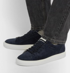 Brunello Cucinelli - Leather-Trimmed Brushed-Suede Sneakers - Blue