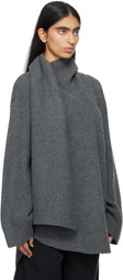TOTEME Gray Long Scarf Knit Sweater