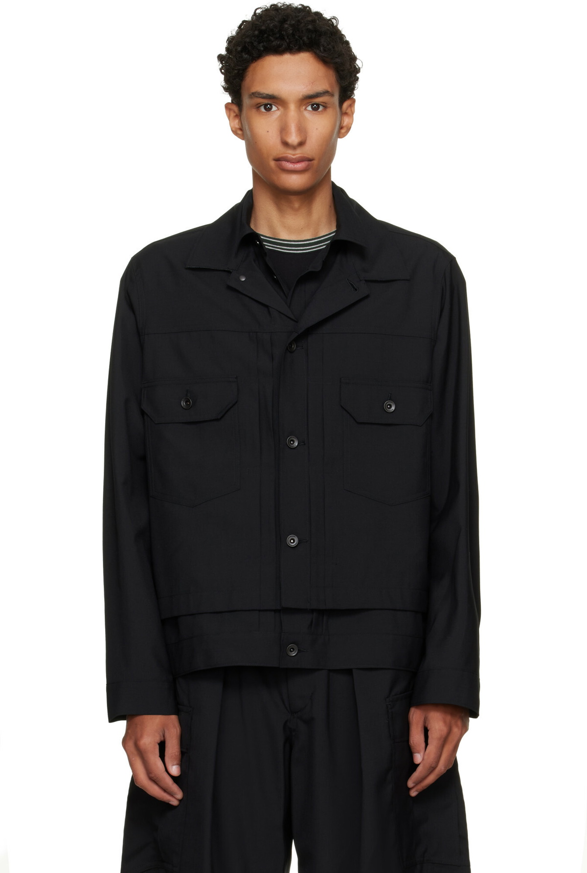 sacai Black Chalk Stripe Jacket Sacai