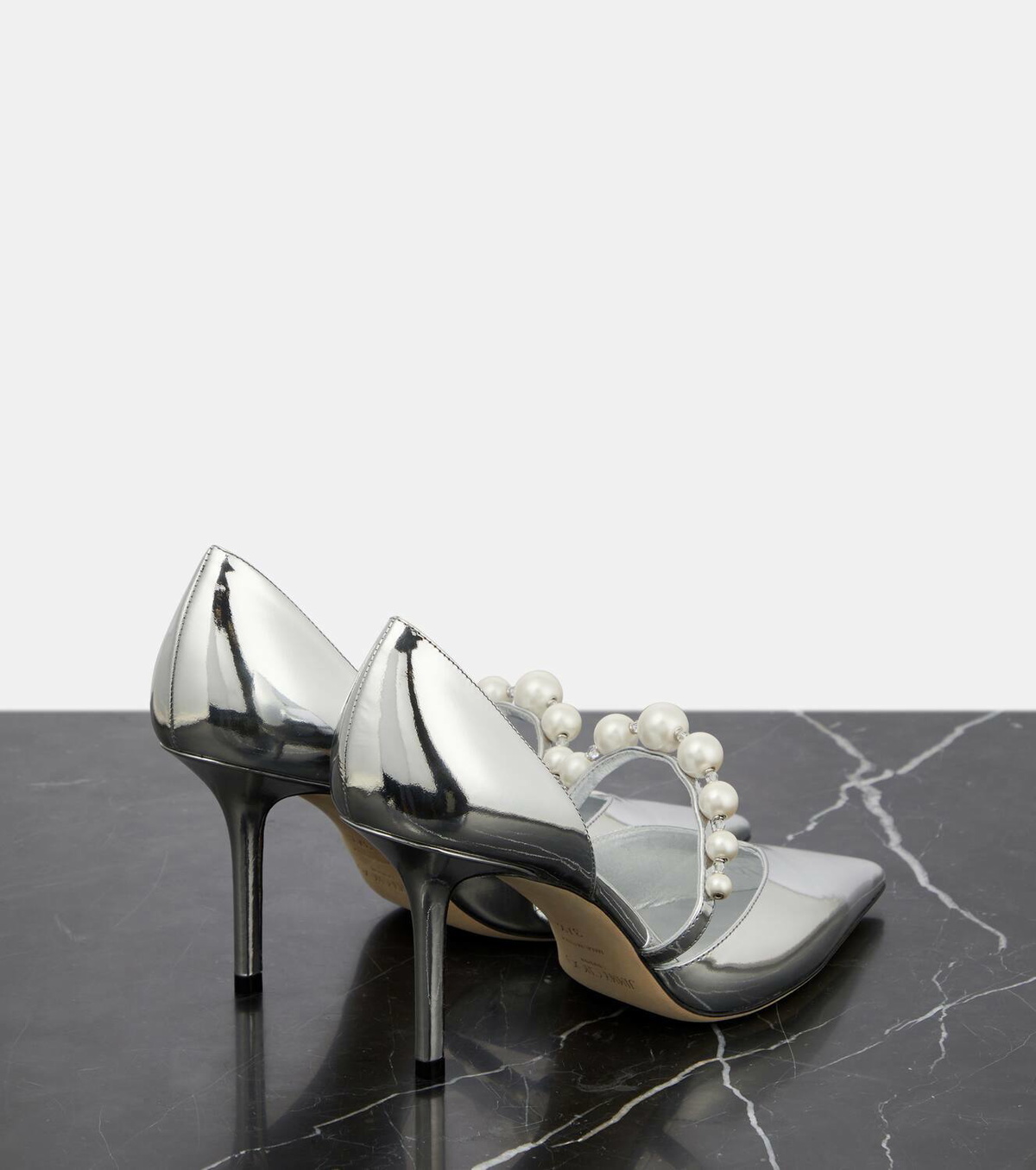 JIMMY CHOO Aurelie 85 faux pearl-embellished patent-leather pumps