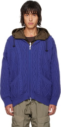 Robyn Lynch Blue Oversized Cable-Knit Hoodie