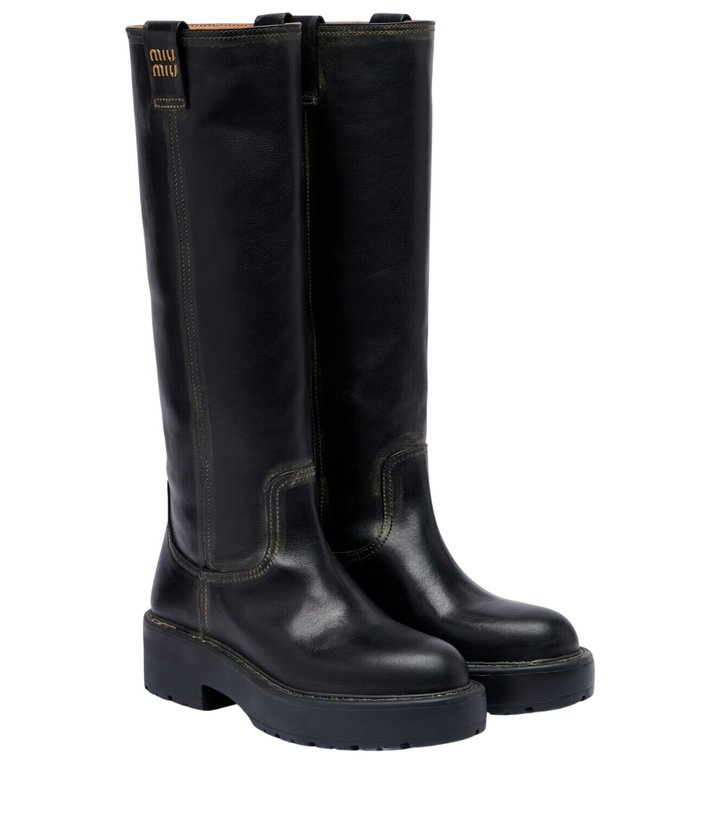 Photo: Miu Miu Logo leather knee-high boots