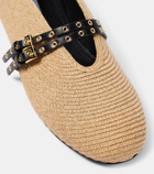 Alaïa Leather-trimmed paper straw flats