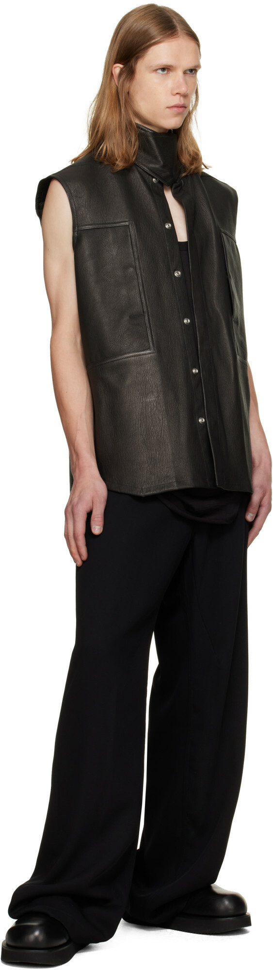 Rick Owens Black Tower SL Leather Outershirt