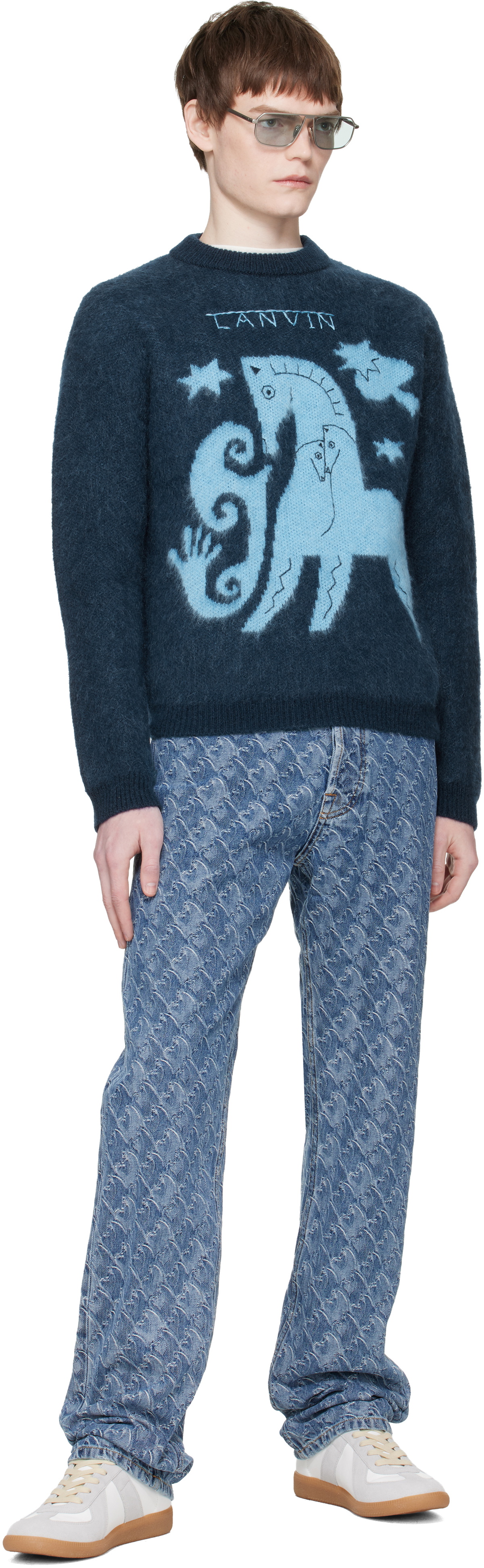 Lanvin Navy Lunar Year Jacquard Mohair Sweater