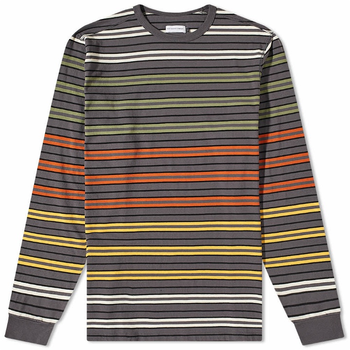 Photo: Pop Trading Company Men's Long Sleeve Rainbow Stripe Logo T-Shirt in Charcoal