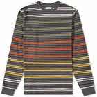 Pop Trading Company Men's Long Sleeve Rainbow Stripe Logo T-Shirt in Charcoal