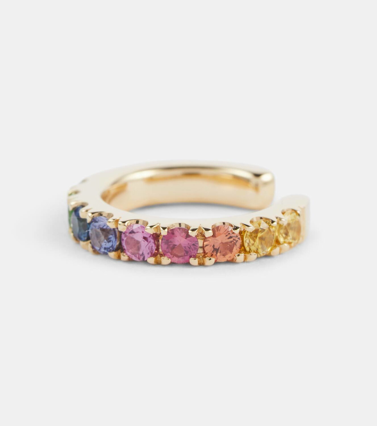 Robinson Pelham Orb Medium 14kt gold single ear cuff with sapphires and tsavorites