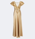 Rodarte Lace-trimmed sequined silk satin gown