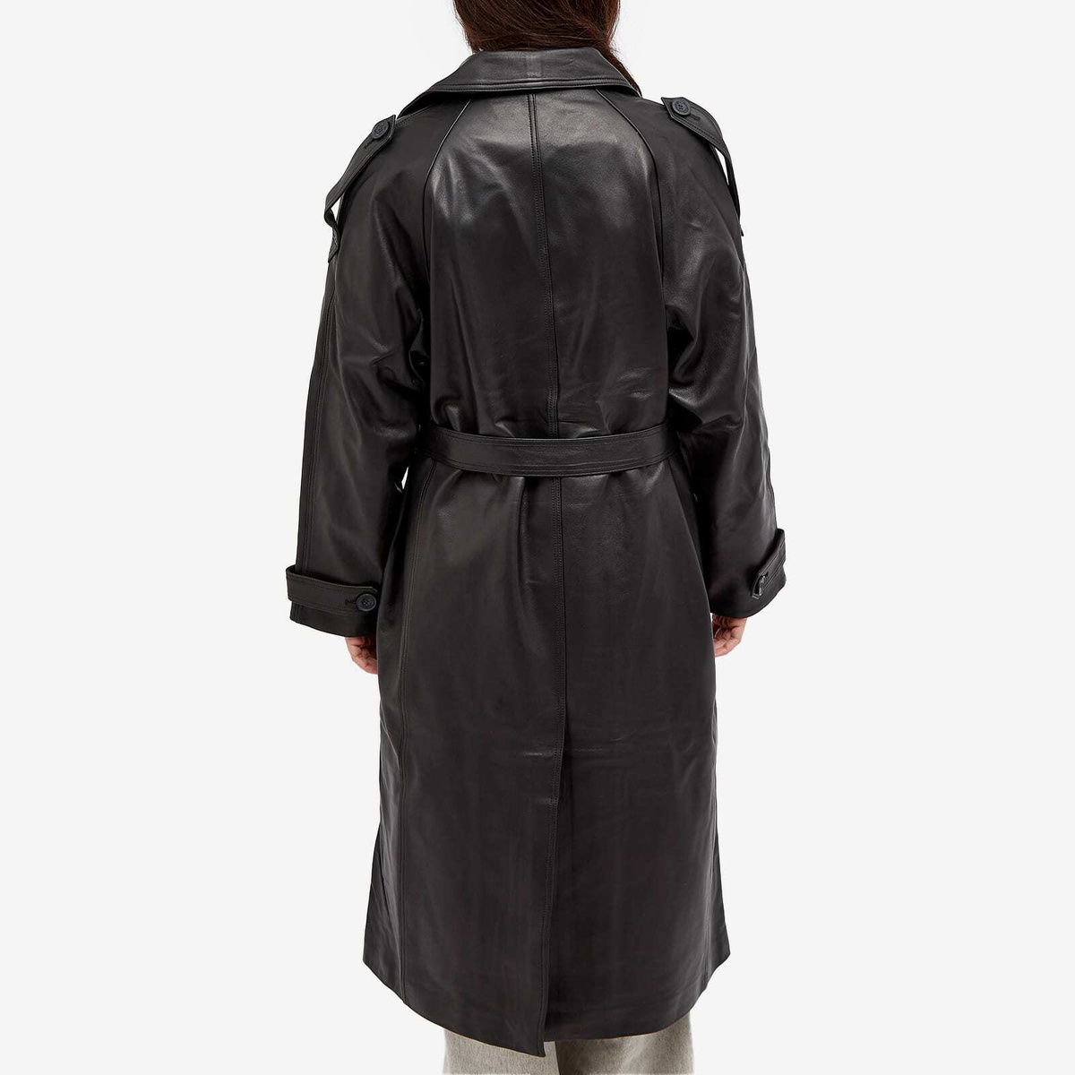 Meotine Women's Bobby Leather Trench Coat in Black